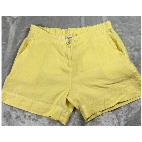 Tommy Bahama Other - Tommy Bahama M 100% Linen Hibiscus Yellow Shorts Cottagecore Tomato Girl Preppy